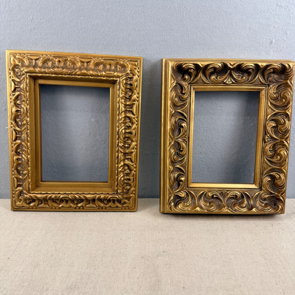Vintage 1971 I.I.C. Gold Ornate Picture Frames Set of 2 Hollywood Regency 1043
